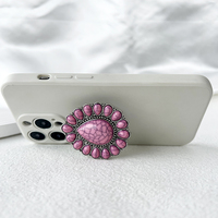 Logo gratuit personnalisé Agate Pierre Métal Smart Phone Grip Holder Mobile Stand Retro Turquoise Cellphone Socket Grip