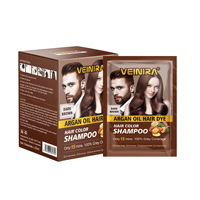 VEINIRA Champú Colorante Permanente Negro Certificado GMP ISO 22716 en Sobres, Fórmula Herbal de 5 Minutos Sin Amoniaco/Ni Manchas para el Cabello de Hombres