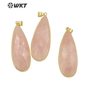 WT-P1348 Luar Biasa Bezel Emas Segi Alami Kuarsa Mawar Liontin Tetesan Air Mata, Tangan Wanita Cabochon Segi Merah Muda Liontin Tetes Air Mata - Product Image 2