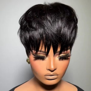 วิกผมบ๊อบสั้นแบบขายส่ง ผมแท้ ติดตั้งง่าย วิกผมแบบเครื่องจักรเต็มรูปแบบ วิกผมแท้บราซิล 100% สำหรับผู้หญิงผิวสี - Product Image 1