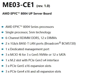 Gigabyte ME03-CE1 için (rev.1.0) anakart AMD <span class=keywords><strong>EPYC</strong></span> 8004 serisi işlemciler <span class=keywords><strong>Processor</strong></span> işlemci iyi test boshipping nakliye - Product Image 3