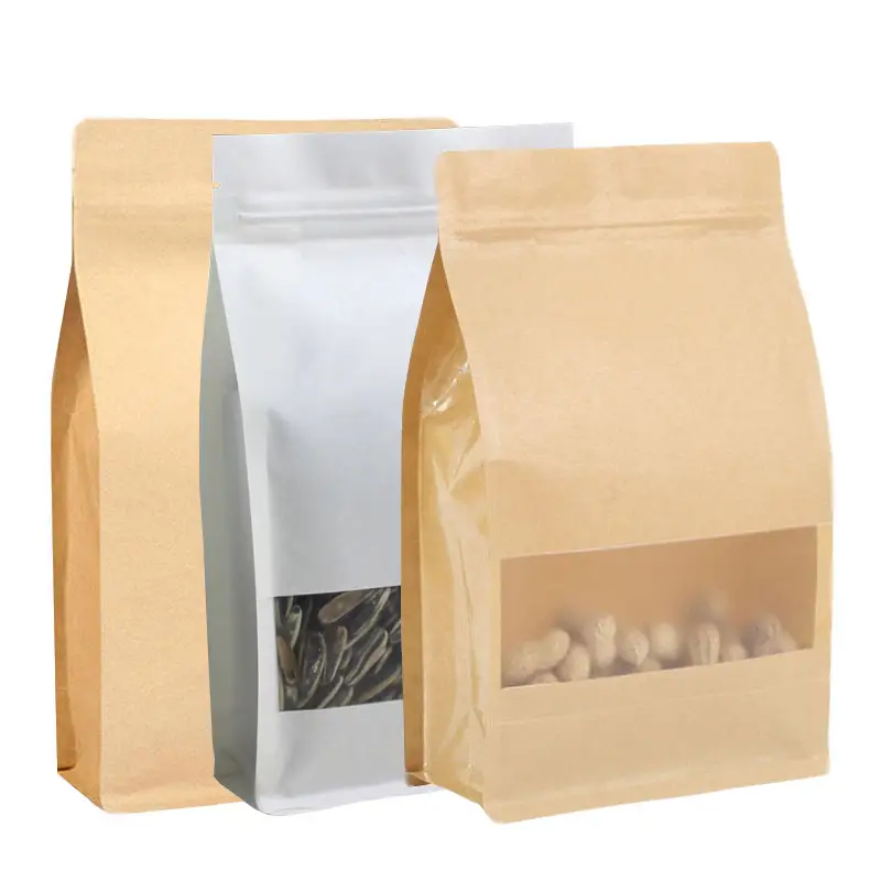 Blanco bolsas Paquete de Zip de forrado embalaje calor Sellado marrón granos de 50G de papel de embalaje de Kraft bolsa de café para
