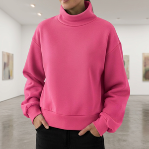 เสื้อสเวตเตอร์คอเต่าสีชมพูคุณภาพสูงสำหรับผู้หญิง แขนยาว ผ้าถักเนื้อฝ้าย สีพื้น ระบายอากาศได้ดี สไตล์ฤดูใบไม้ร่วง - Product Image 1