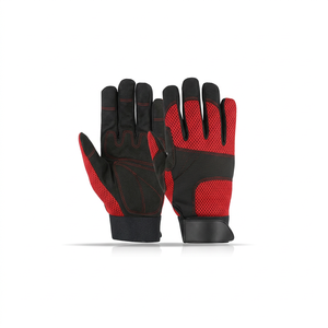 JNA GROUP Anti-Slip PU Work Gloves <b>Red</b> Black Elastic Wristband General Purpose Safety Gloves Textured Fingertips <b>Latex</b>-Free - Product Image 1