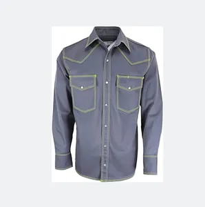 Camisa masculina de trabalho de manga longa com botões e bolsos, camisa Oxford sem etiqueta, resistente a chamas, Force FR Cat 2