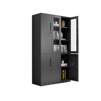 Armoire de classement en acier noir verrouillable avec portes en verre anti-humidité, idéale pour ranger les documents et les livres