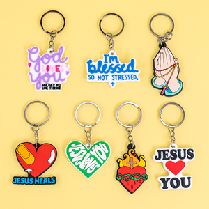 Bán buôn Nhà cung cấp một mảnh cao su Christian Tôn Giáo may mắn Logo quyến rũ Keychain vòng tùy chỉnh phim hoạt hình móc khóa với số lượng lớn cho túi - Product Image 2