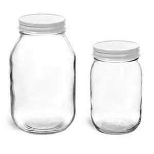 玻璃蛋黄酱罐4盎司8盎司12盎司16盎司32盎司300毫升玻璃梅森罐，带金属盖宽口罐装果酱罐