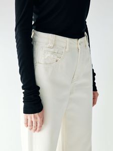 ODM OED Jeans pour femme taille haute, coupe ample et jambe large, en denim <span class=keywords><strong>blanc</strong></span>, avec logo brodé et imprimé à la technique tissée - Product Image 6