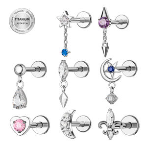 Pendiente de Cartílago de Titanio ASTM F136, 16g, Parte Trasera Plana, Joyería para Piercing de Cartílago, Joyería <span class=keywords><strong>Helix</strong></span>, Piercing de Concha, Piercing Labret - Product Image 1