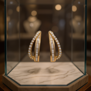 Orecchini E3486 in Oro Bianco con Diamanti Taglio Baguette, Gioielli di Lusso Naturali per Donna - Product Image 2