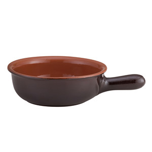 Terracotta Shallow Casserole <b>Pan</b> with Long <b>Handle</b> Ø 22 cm H 8 cm, Brown Two-Tone Vulcania - Product Image 1