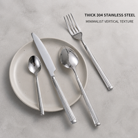 Ensemble de couverts de haute qualité en acier inoxydable 304, style colonne romaine, cuillère et fourchette, compatible lave-vaisselle, pour restaurant.