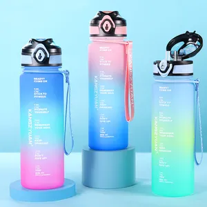 Fábrica personalizada sublimación BPA libre motivacional deportes gimnasio Fitness Tritan botella de agua de plástico con marcador de tiempo