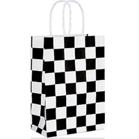 Sacs cadeaux à carreaux noirs et blancs, sacs à friandises style course, sacs réutilisables pour fêtes sur le thème des voitures de course avec poignées robustes