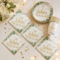 Nouvelle vaisselle jetable en papier de style classique sur le thème de la Communion, assiettes, serviettes, gobelets, vente en gros