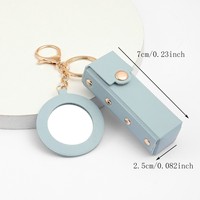Étui à rouge à lèvres en cuir porte-clés avec miroir porte-porte-clés Chapstick accessoires de maquillage nouveaux cadeaux de voiture