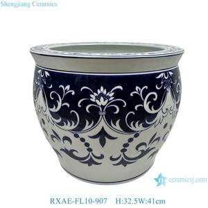 RXAE-FL ซีรี่ส์แฮนด์เมดสีฟ้าและสีขาวพอร์ซเลนตู้ปลาสไตล์จีนชามปลาเซรามิกหม้อชาวไร่ - Product Image 4