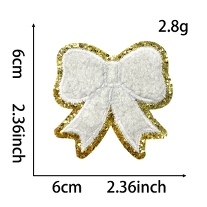 Parche de chenilla con lazo y purpurina dorada, termoadhesivo, para toallas, sombreros, bolsos y sudaderas - Product Image 4