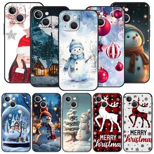 Custodia per telefono di lusso con stampa grafica natalizia per <span class=keywords><strong>iPhone</strong></span> 13 15 14 12 <span class=keywords><strong>11</strong></span> 16 Pro MAX XR X SE XS 7 8 Plus TPU <span class=keywords><strong>Cover</strong></span> in Silicone nero - Product Image 1