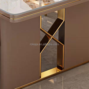 Mesa de comedor minimalista de diseño indio para apartamento pequeño, juego de mesa curvada de cuatro esquinas con pizarra de mármol brillante - Product Image 3