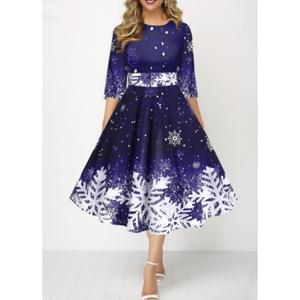 Nouvelle robe décontractée de fête à manches mi-longues avec imprimé neige, style tendance pour adultes, tailles S-5XL, robes de Noël élégantes pour femmes 2026 - Product Image 3