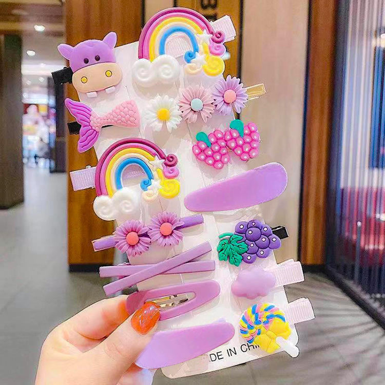 14 Pcs/set Cute Child Barrettes Kid Hairgrips Hair Clip Accessories Gift Set Girl Cartoon Pattern Hair Clip Set