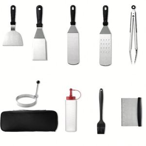 Kit d'outils de barbecue à surface plate personnalisé de 14 pièces, spatule extra épaisse, retourneur, pince pour barbecue en plein air, teppayaki, camping, cuisine - Product Image 3