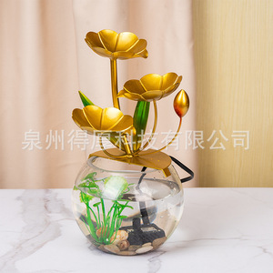 Aquarium décoratif créatif avec fleurs dorées, bassin d'eau en verre, humidificateur électrique pour bureau, cadeau - Product Image 4