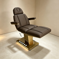 Fauteuil de beauté électrique à 3 moteurs avec base dorée, réglable, pour soins du visage et tatouages, avec tabouret, chariot de beauté et lumière LED