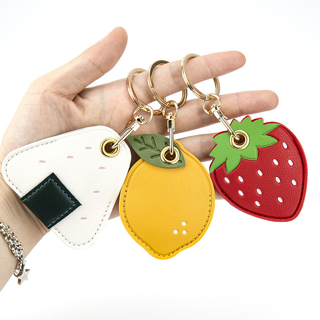 For Airtag Protective Cover Access Card Holder Customizable Cartoon Water Droplet Square Leather Keychain Cute Metal Key Chains