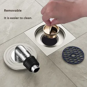 OEM Glossy 304 Stainless Steel Square Floor Drain Deodorizing Filter Full Copper Core Odor Preventer Bathroom Shower Drain - Product Image 3