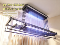 Séchoir à linge pliable pour balcon à 6 ventilateurs avec lumières colorées, contrôle intelligent via l'application Tuya et télécommande