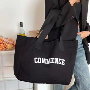 Bolso de lona de algodón de gran tamaño logotipo personalizado patrón de letras de estilo de moda para mujer para fiesta de fin de semana regalo de compras en la playa - Product Image 1
