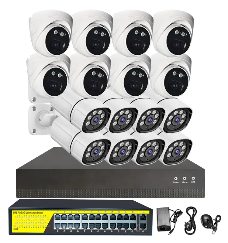 5MP 8MP 4K PoE outdoor security IP camera 12 16 16ch 32 64 channel NVR CCTV surveillance camera system with AI face detection