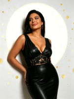Robe moulante en similicuir noir pour femmes, avec dentelle et patchwork, sans manches, col en V profond, mini-robe