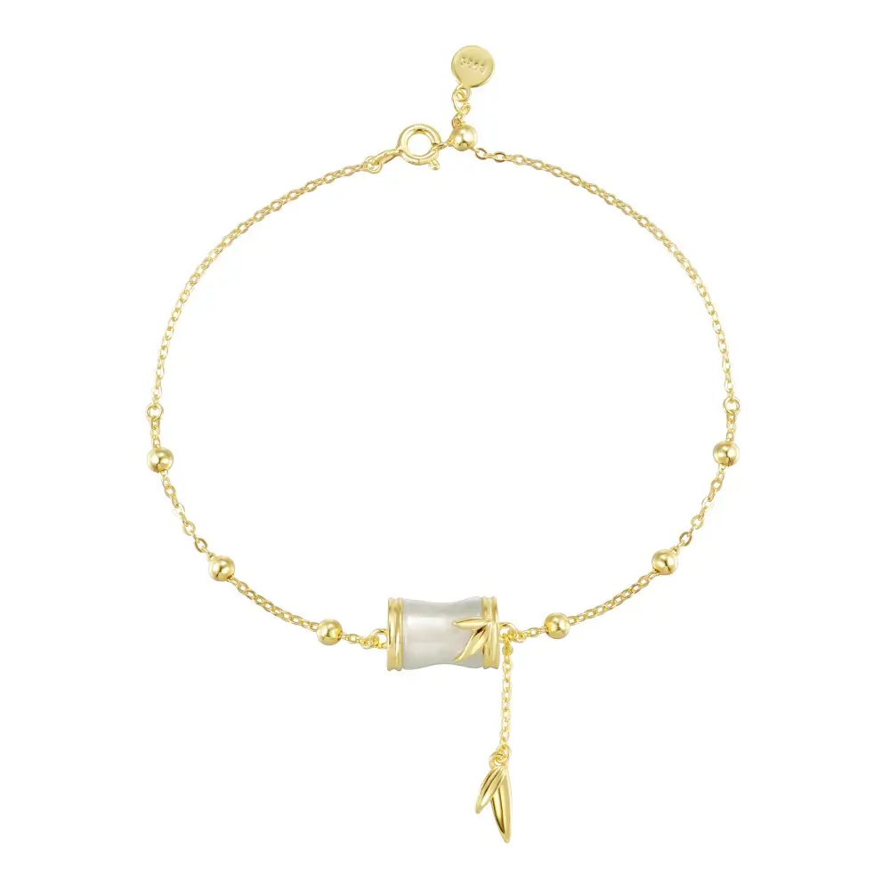Dylam Schlussverkauf S925 Silber Bambus Joint Jade-Armband individuell 22K Gold plattiert Armbänder für Damen Schmuck Halsketten-Set