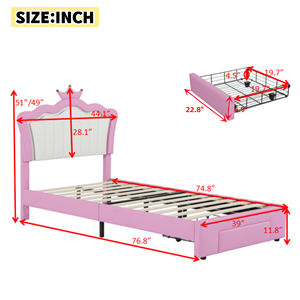 Willsoon Modernes Rosa Prinzessinnen-Bett mit Gepolstertem Kopfteil, LED-Ambientebeleuchtung und Stauraum-Schublade für Kinderzimmer - Product Image 4