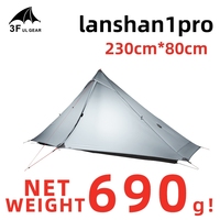 3F GEAR Lanshan 1 Pro Tente de Randonnée et de Camping Extérieur 1 Personne 3-4 Saisons Portable Professionnelle en Nylon 20D Ultralégère sans Arceaux