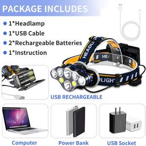 Lampe frontale LED 6 LED rechargeable USB, étanche, ultra-lumineuse 12000 Lumens, avec 8 modes, vente en gros - Product Image 4