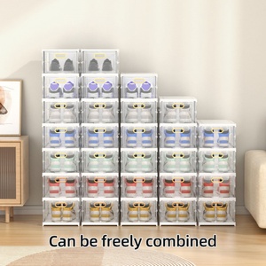 New Custom Foldable <b>Clear</b> Household Plastic Stackable <b>Shoe</b> Containers Organizer Sneaker Storage <b>Box</b> - Product Image 3