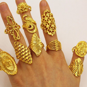 แหวนทองคำเปลวแบบเปิดปรับขนาดได้ ลายดอกไม้ สไตล์ยุโรป สำหรับผู้หญิง สีทองติดทนนาน ชุบทองคำขาว แหวนทอง Ese Sand Gold - Product Image 2