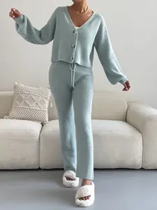 Cárdigan y pantalones largos para mujer, Conjunto de jersey de dos piezas, nuevo diseño