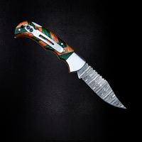 Nouveau couteau de poche en acier Damas de qualité supérieure, à verrouillage arrière, fait main, pour le camping, avec manche en bois Pakka et étui en cuir