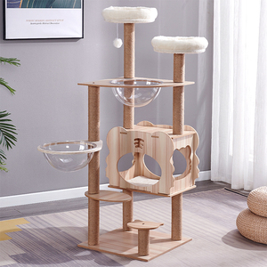 Conception de tête de tigre de panneau de densité, plate-forme de repos montée sur bol transparent, tour de chat stable de paradis de chat de structure à plusieurs niveaux - Product Image 1