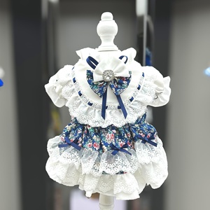 Vestido de Lujo Vintage Lolita para Mascotas, Estampado Floral, Encaje, Volantes, Lazo con Pedrería, para Perros Pequeños, Poliéster, Elegante, para Uso Diario - Product Image 3