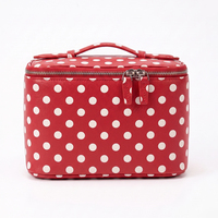 Bolsa de Cosméticos de Cuero con Diseño de Puntos Rojos, Personalizable con Logotipo, de Doble Capa, para Viaje, Organizador de Maquillaje, Marca LZ Supplier