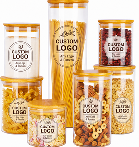Hoge borosilicaat ronde vierkante glazen voorraadpotten met bamboe deksels voor koffiebonen glazen voorraadpot - Product Image 1