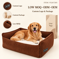 Coussin rectangulaire pour chien Yangyangpet en velours côtelé marron et crème avec coussin en peluche