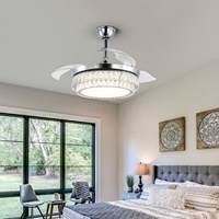 Ventilateur de plafond intelligent LED avec télécommande, 42 pouces, en acier inoxydable chromé, 3 pales, 6 vitesses, moteur DC, pour salon